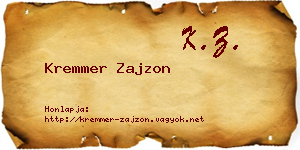 Kremmer Zajzon névjegykártya